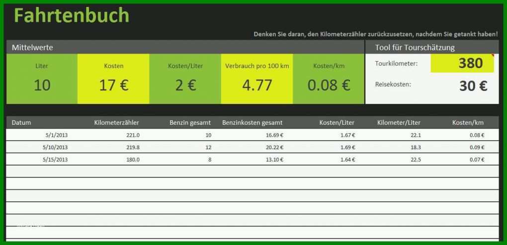 Einzigartig Fahrtenbuch Vorlage Excel 1243x601