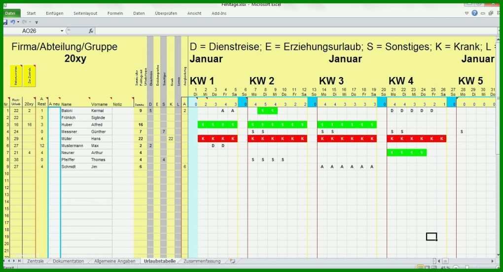 Atemberaubend Urlaubsplan Excel Vorlage 1366x738