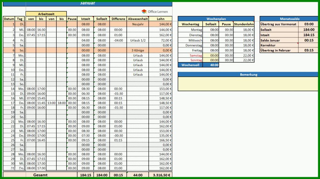 Staffelung Excel Arbeitszeitnachweis Vorlagen 2019 Excel ...