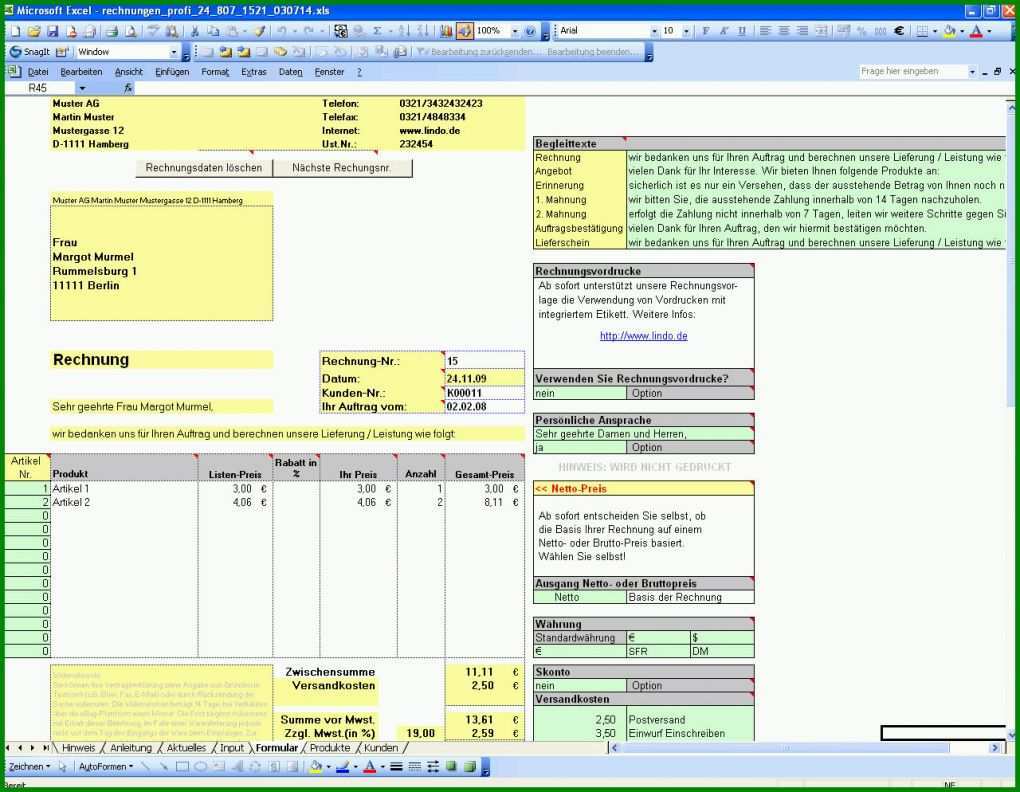 Einzigartig Rechnung Excel Vorlage 1280x994