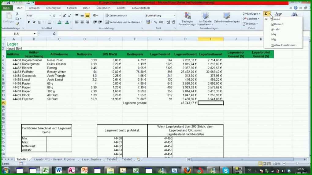 Tolle Warenbestand Excel Vorlage 1280x720