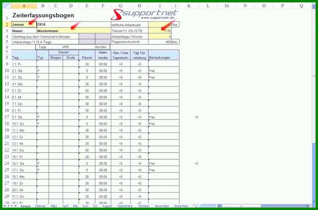 Schockieren Arbeitszeitnachweis Excel Vorlage Kostenlos 1198x792