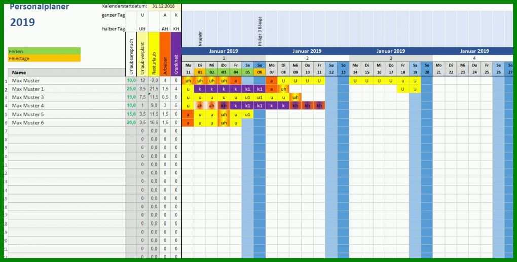 Größte Excel Personalplanung Vorlage 1282x650