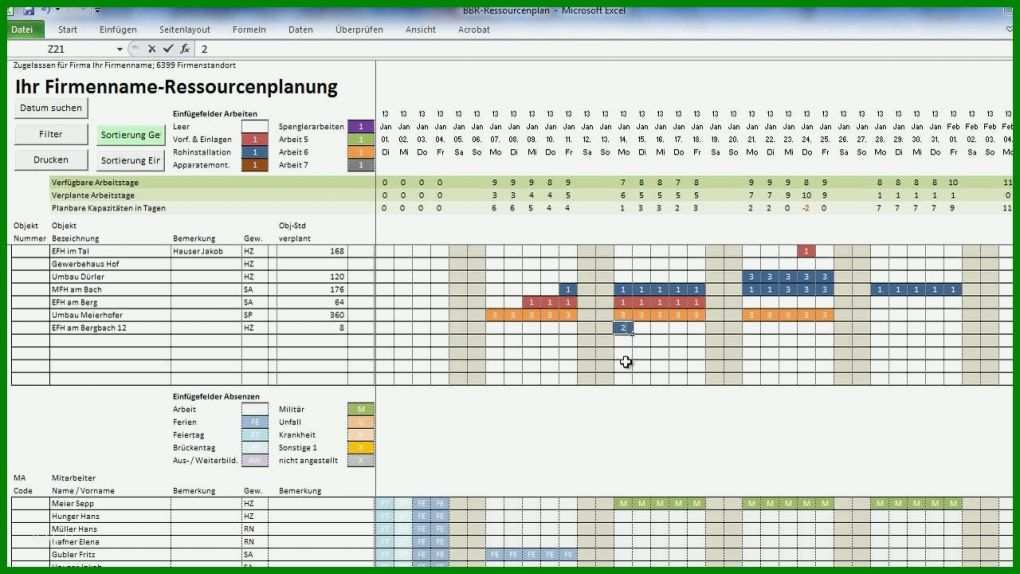 Exklusiv Kapazitätsplanung Excel Vorlage Freeware 1280x720