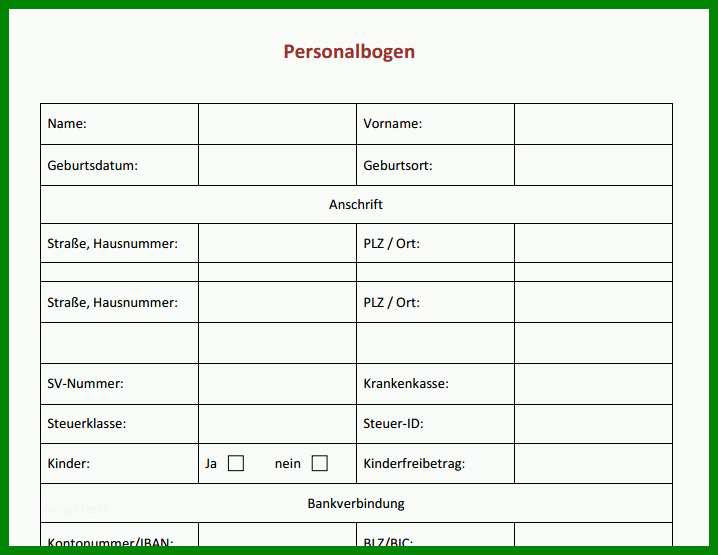 Spektakulär Personaldatenblatt Vorlage Excel 718x555