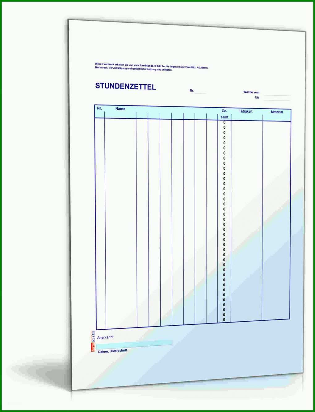 Großartig Stundenzettel Vorlage 2018 1614x2114