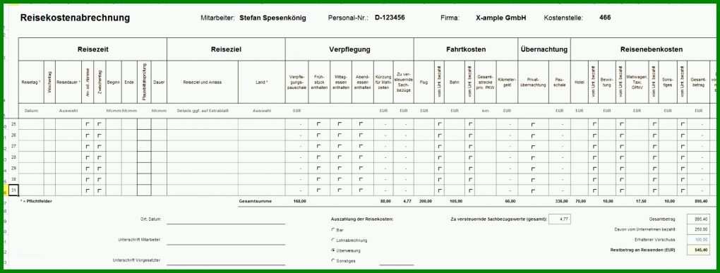 Ungewöhnlich Excel Vorlage Reisekosten 1799x682