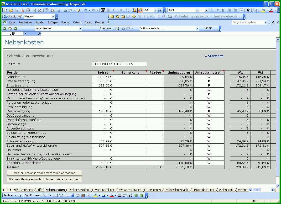 Toll Nebenkostenabrechnung Mit Excel Vorlage Zum Download 134751 ...