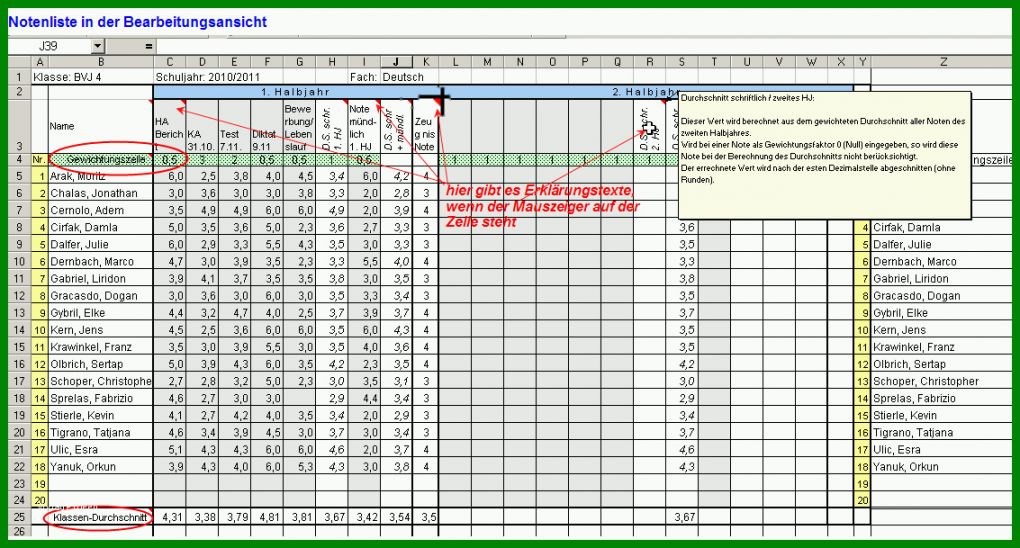 Beeindruckend Notenliste Excel Vorlage 1133x609