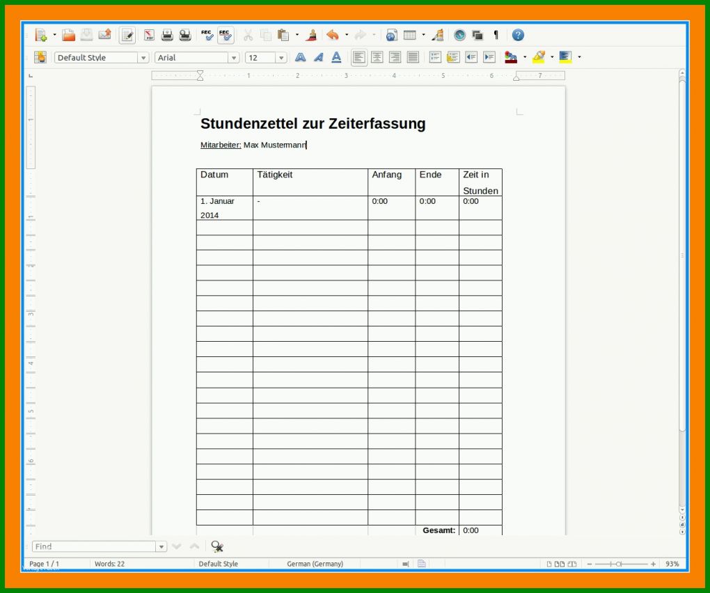 Exklusiv Stundennachweis Vorlage 1303x1088