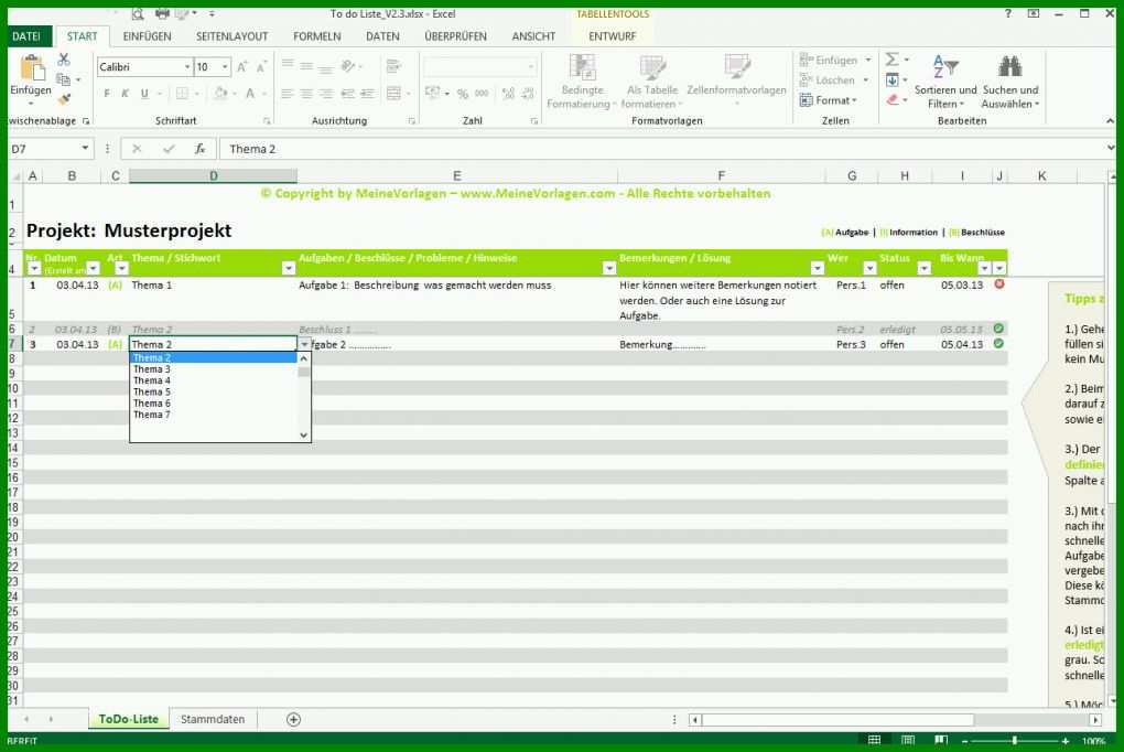 Exklusiv to Do Liste Vorlage Excel 1286x860