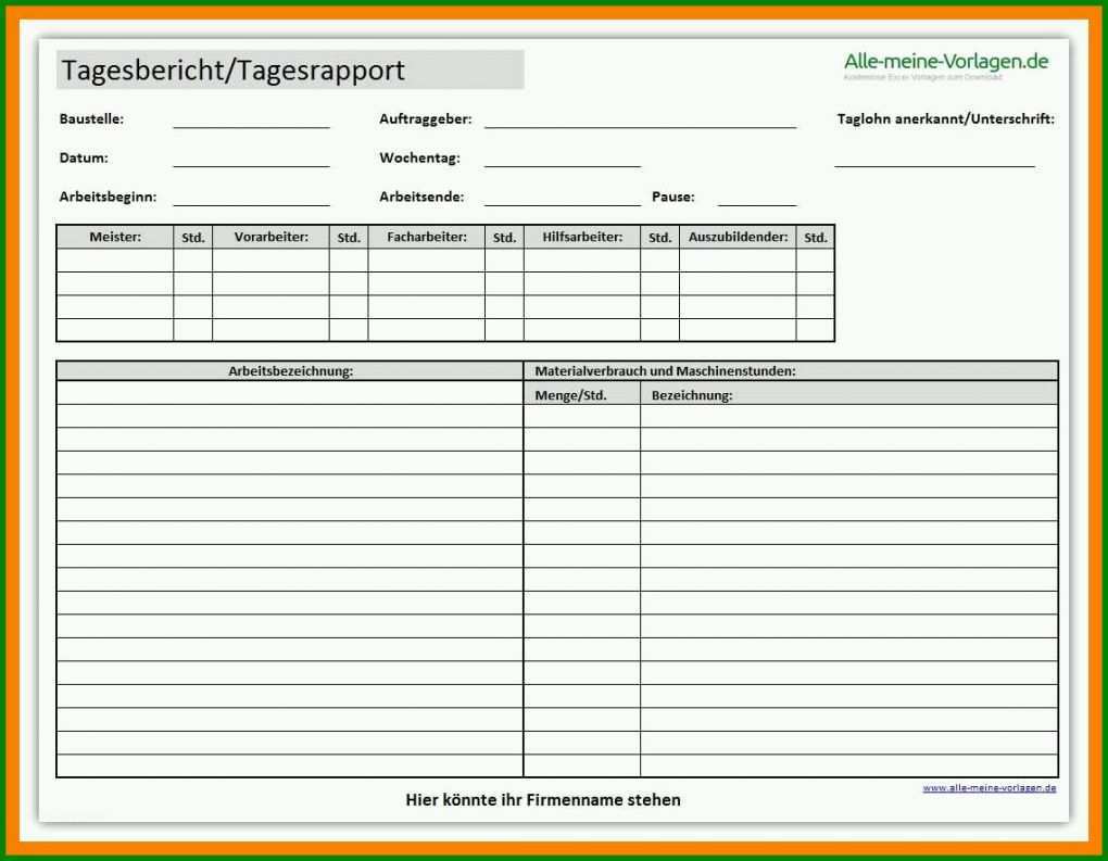 Neue Version Arbeitsprotokoll Vorlage Excel 1139x885