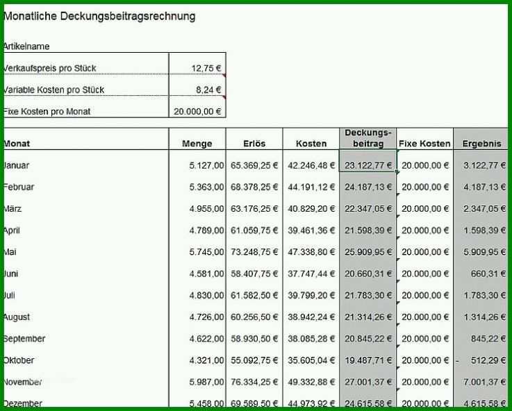 Am Beliebtesten Deckungsbeitragsrechnung Excel Vorlage Kostenlos 747x600