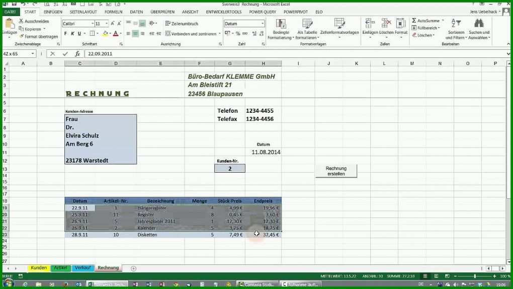 Bemerkenswert Excel Vorlage Rechnung 1280x720