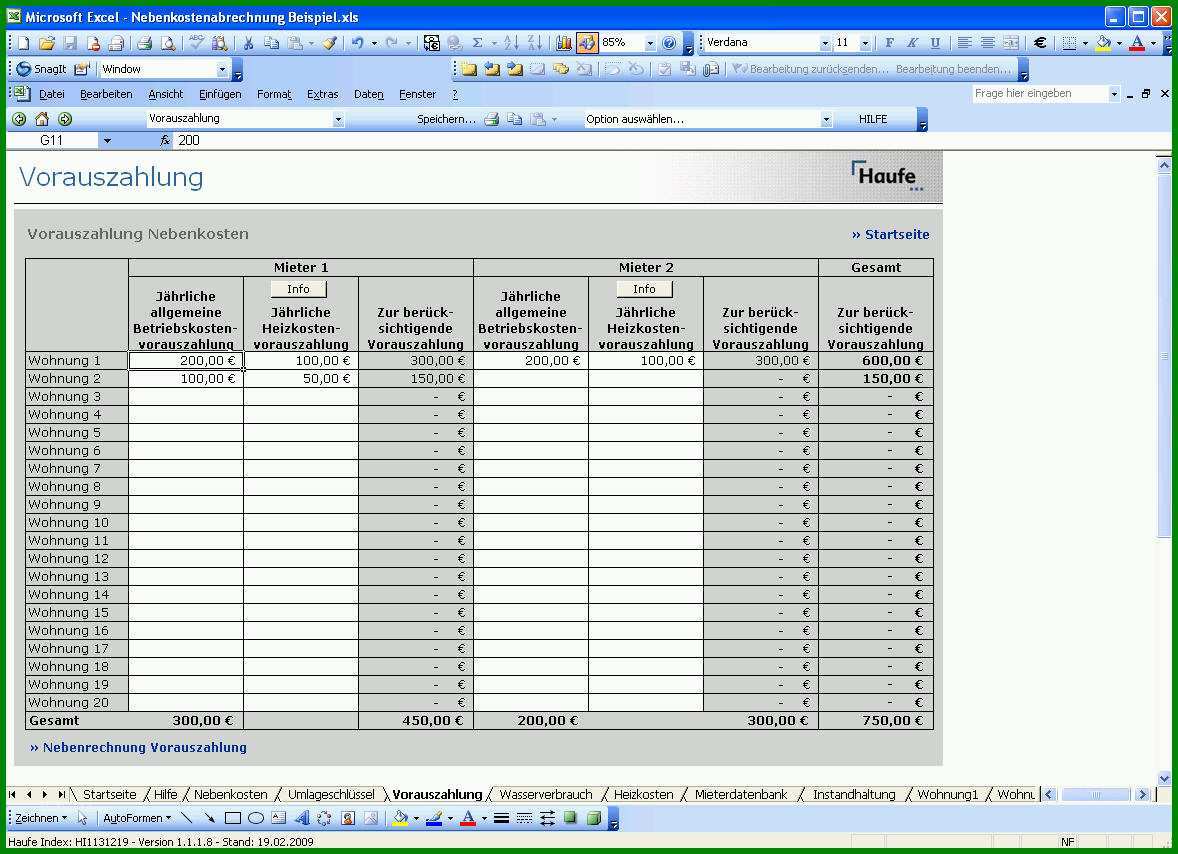 Toll Nebenkostenabrechnung Mit Excel Vorlage Zum Download ...