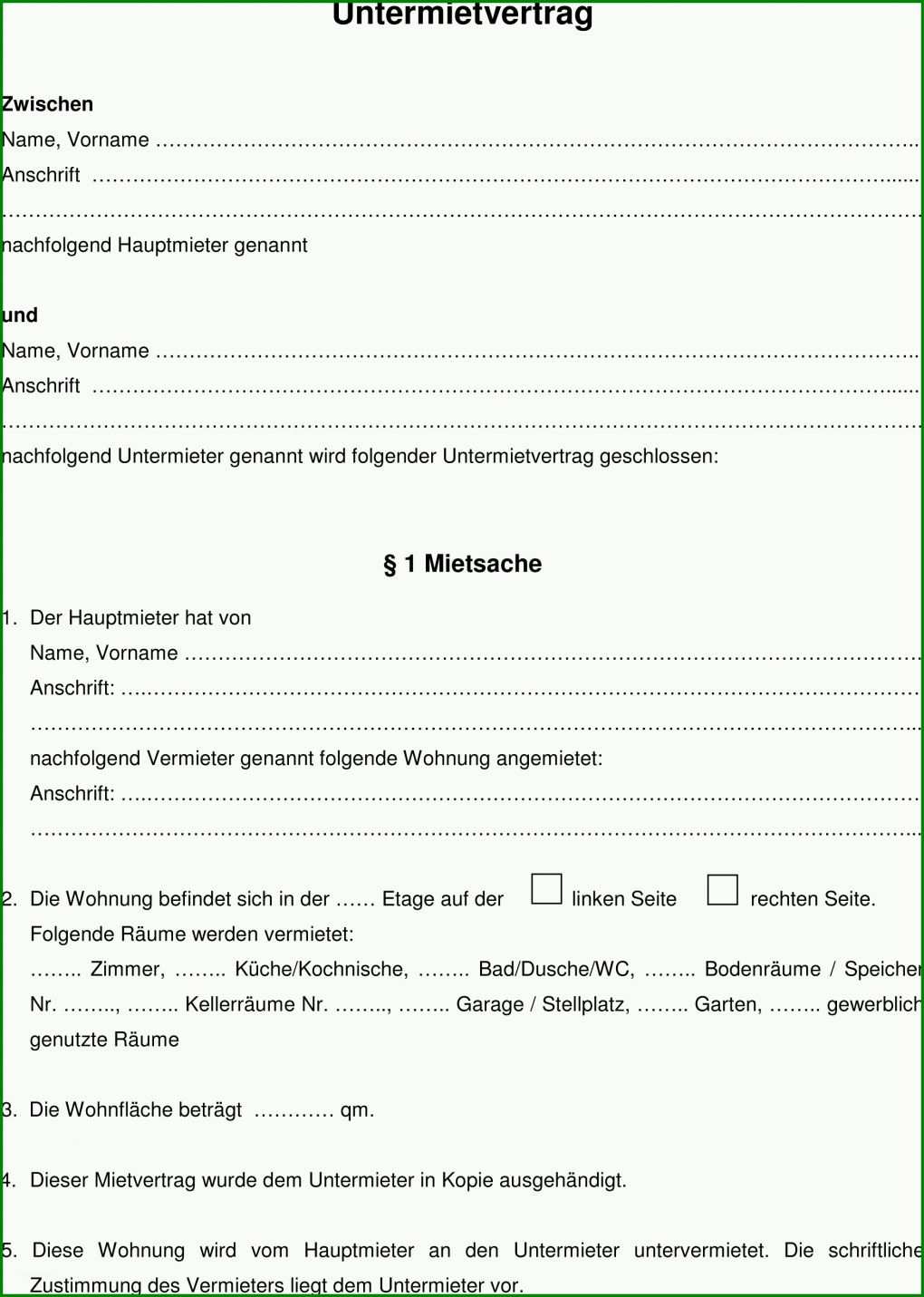 Toll Untermietvertrag Vorlage Pdf Kostenlos 1890x2652