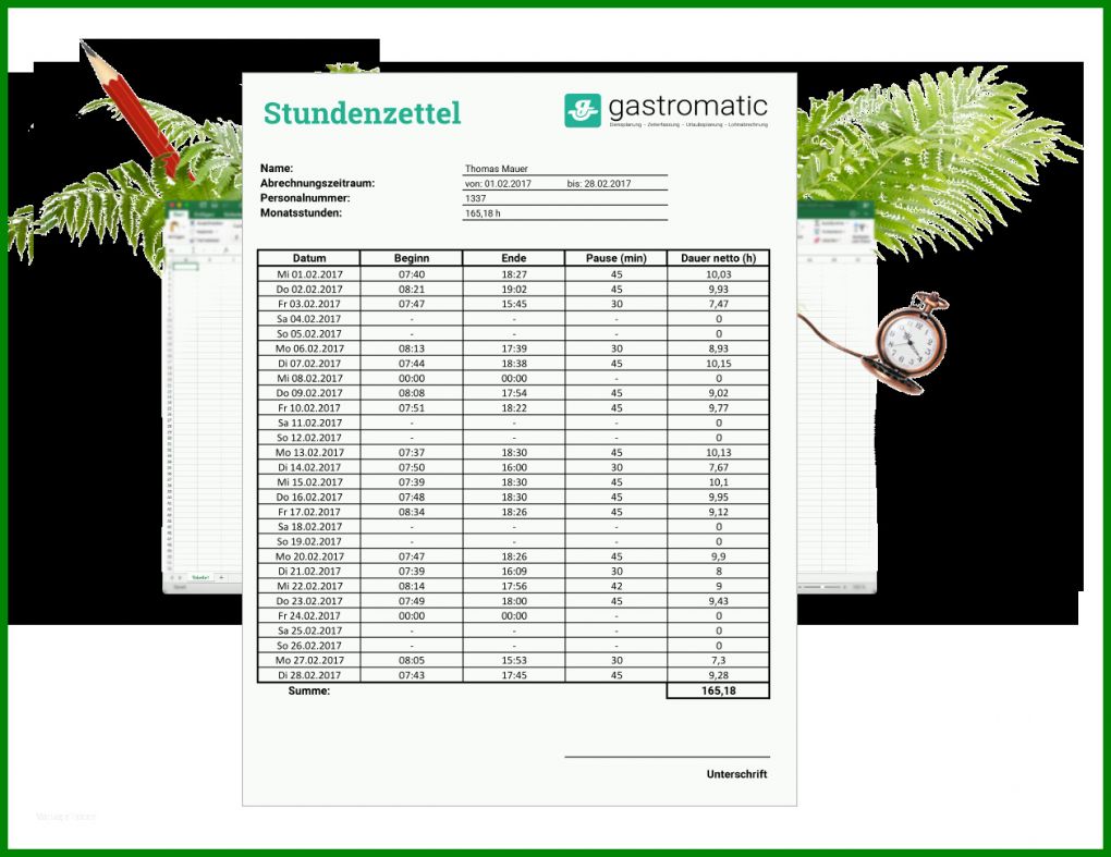 Ausgezeichnet Stundenzettel Vorlage Excel 1258x971