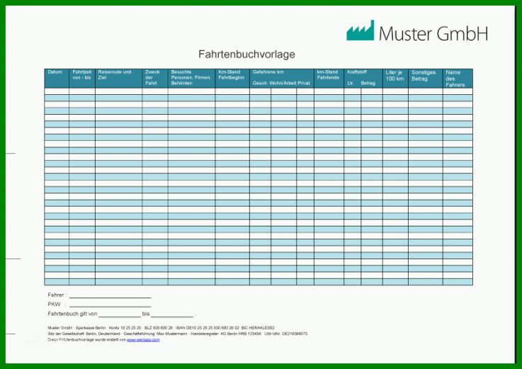 Toll Fahrtenbuch Vorlage Pdf 842x595