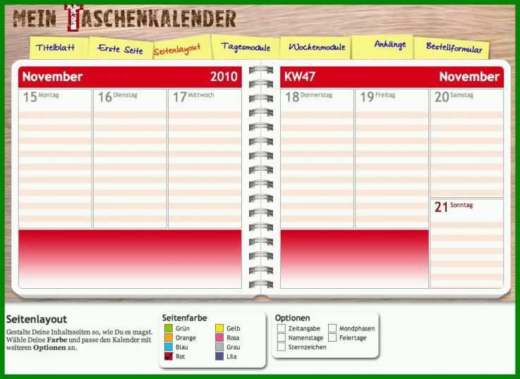 Perfekt Taschenkalender Vorlage 1000x730