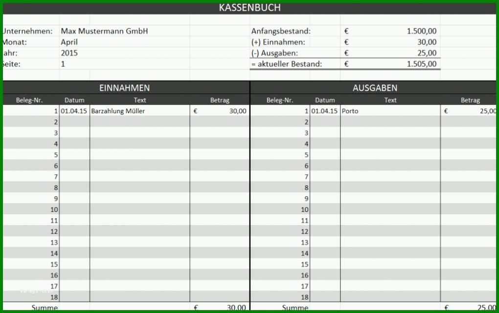 Unvergesslich Kassenbuch Vorlage 1024x644