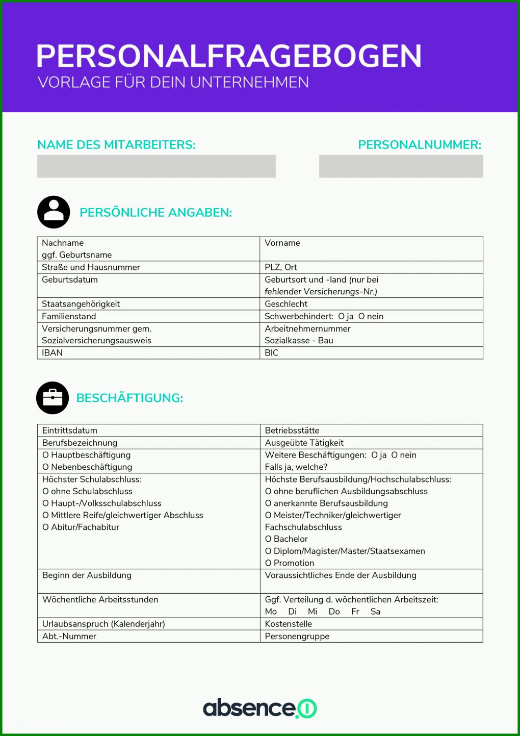 Überraschen Personalfragebogen Vorlage 2000x2829