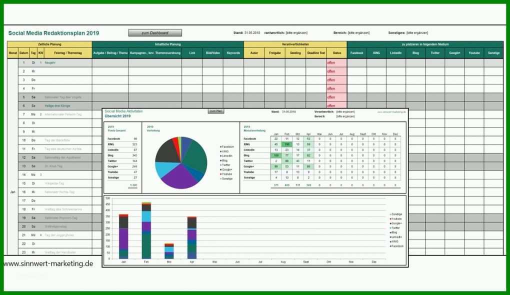 Fabelhaft social Media Redaktionsplan 2019 Vorlage 1200x694