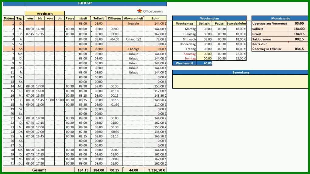 Angepasst Stundenzettel Vorlage Excel 1442x807