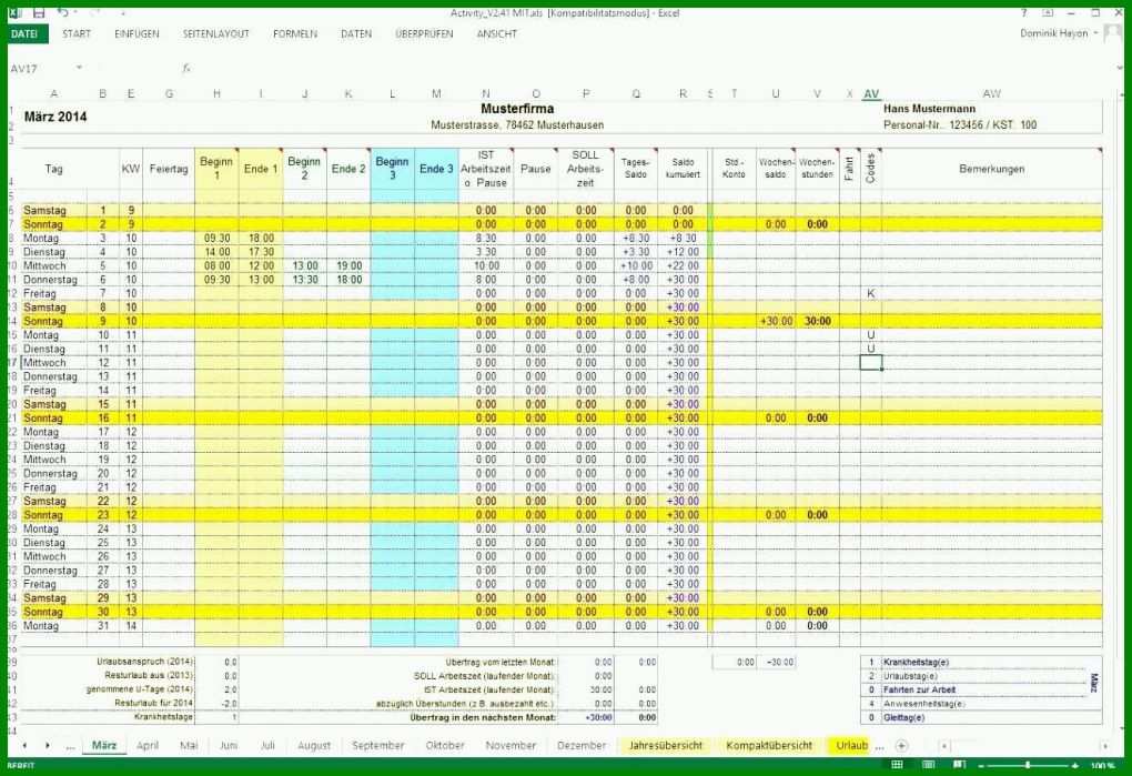 Moderne Zeiterfassung Excel Vorlage Kostenlos 2019 1321x905