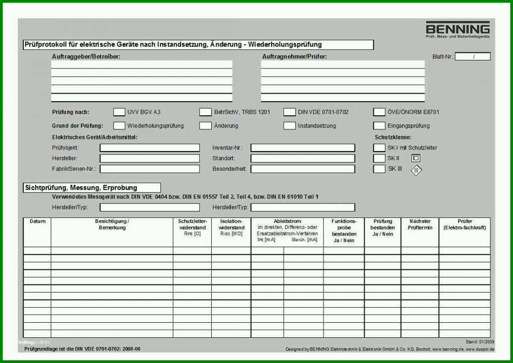 Rühren Elektro Prüfprotokoll Vorlage Excel 1122x793