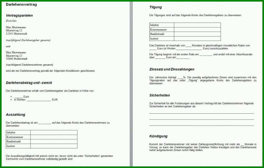 Fabelhaft Privatdarlehen Vorlage Word 1492x949