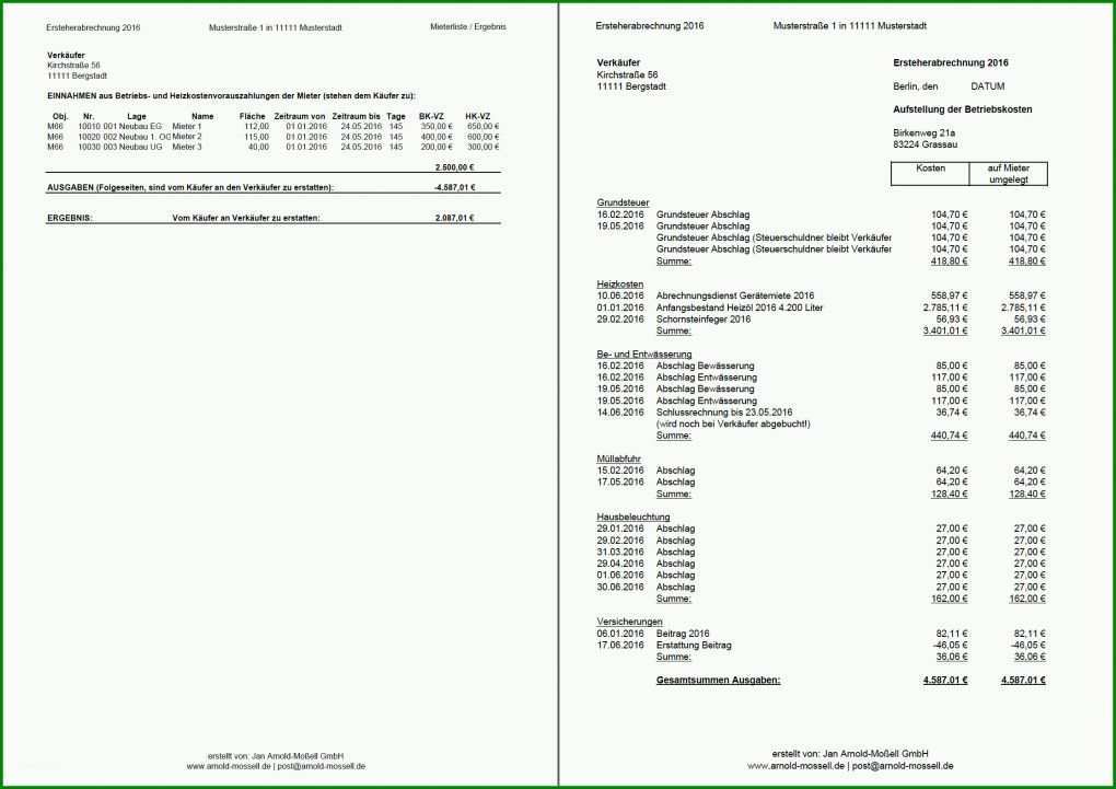 Bemerkenswert Nebenkostenabrechnung Vorlage 2230x1576