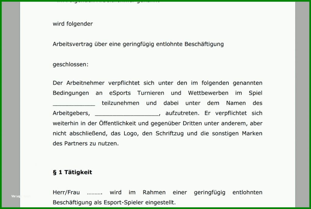 Spezialisiert Vertrag Geringfügige Beschäftigung Vorlage 1110x747