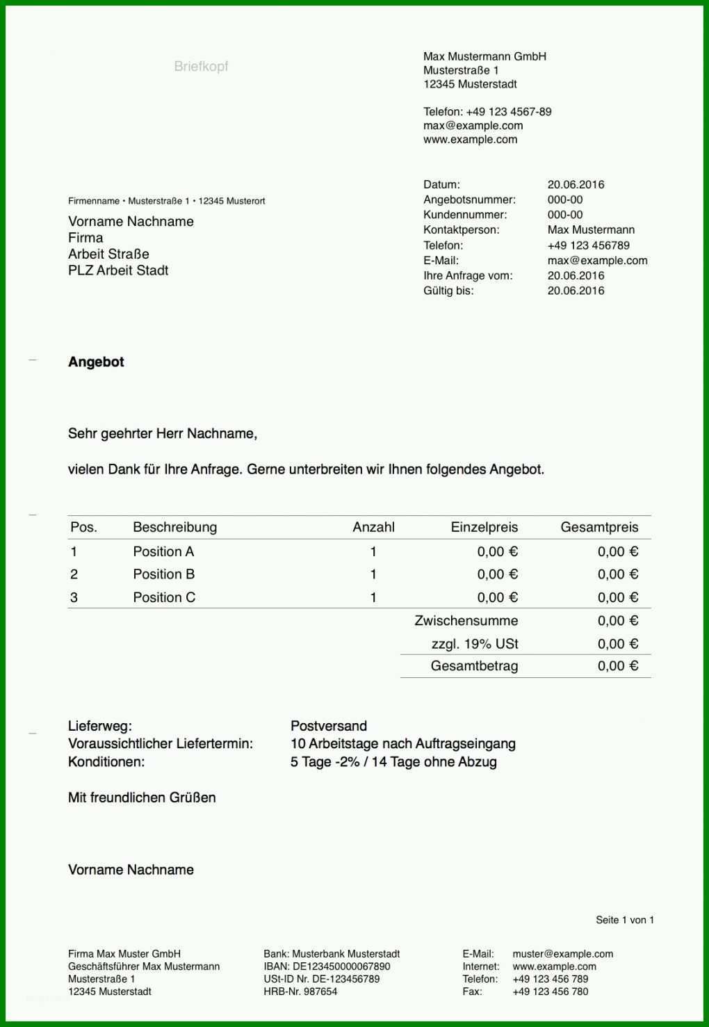 Angepasst Angebote Muster Vorlage 1130x1636