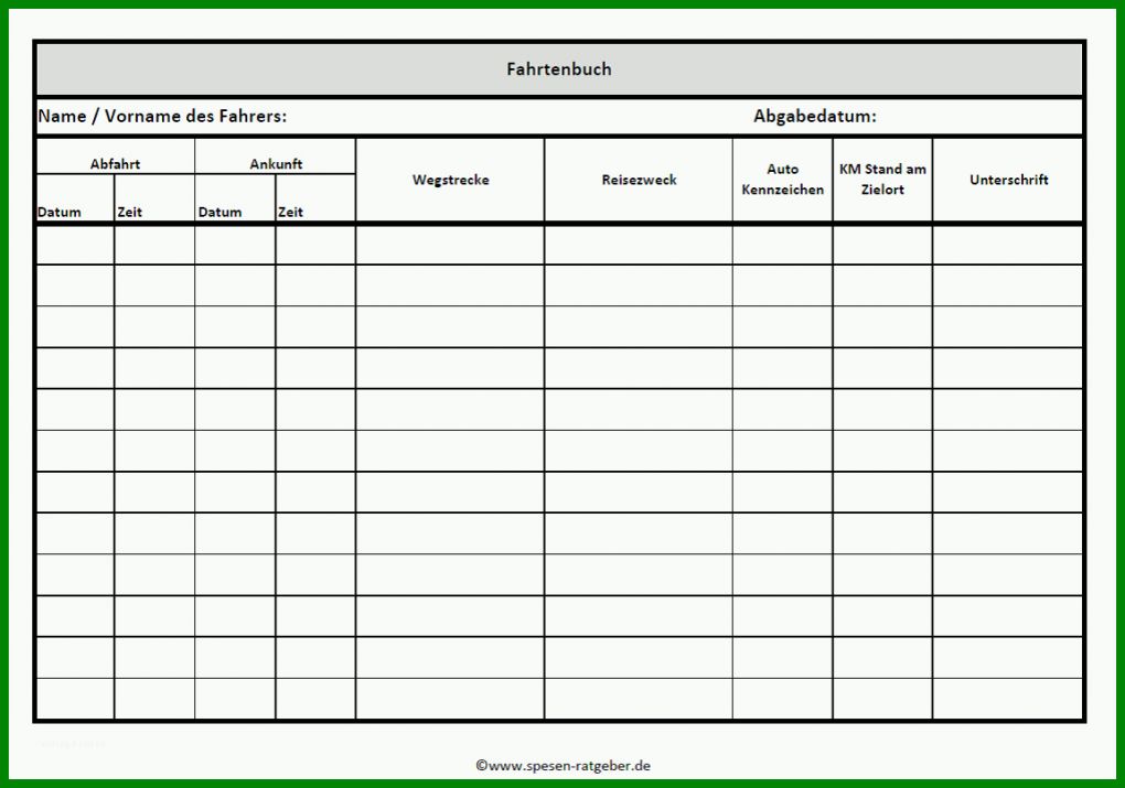 Neue Version Fahrtenbuch Xls Vorlage 1152x807