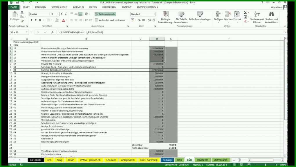 Angepasst Gewinn Und Verlustrechnung Kleinunternehmer Vorlage 1280x720