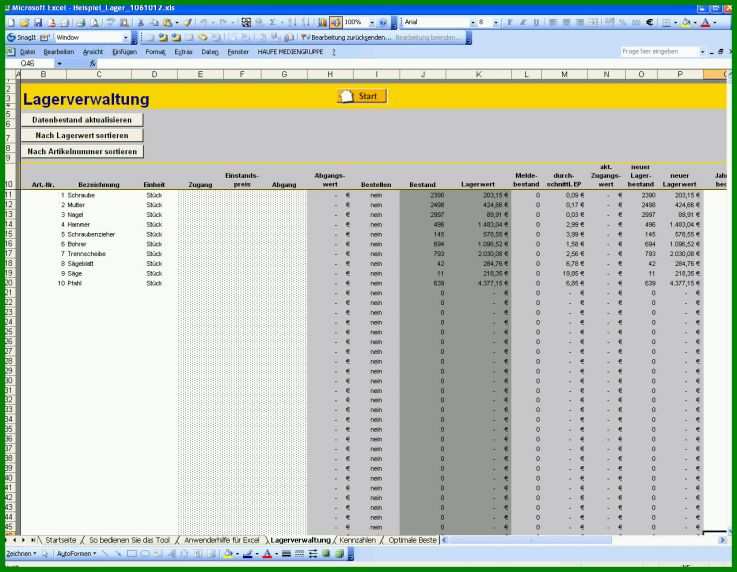 Hervorragen Lagerverwaltung Excel Vorlage Gratis 1280x994