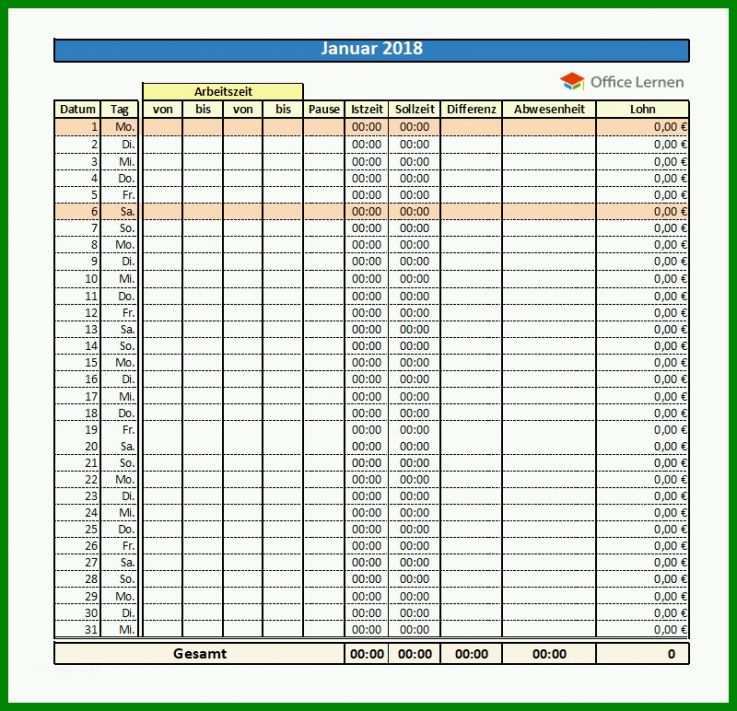 Ausnahmsweise Stundenrechner Excel Vorlage 800x772