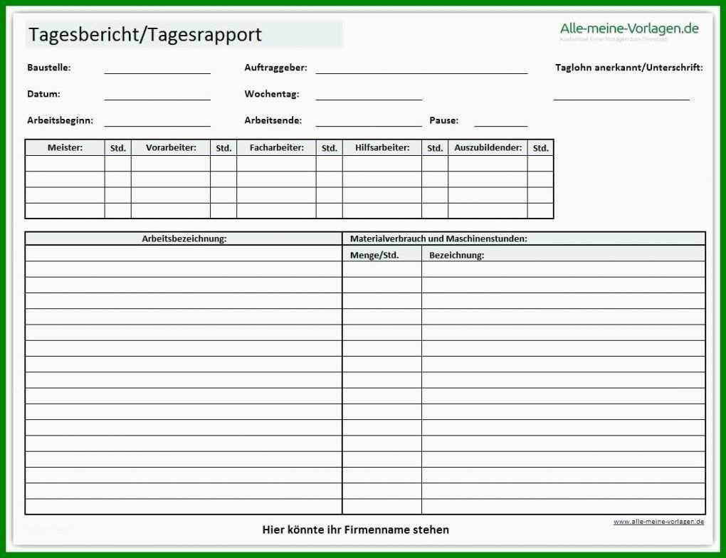 Ausgezeichnet Bautagesbericht Excel Vorlage 1099x845