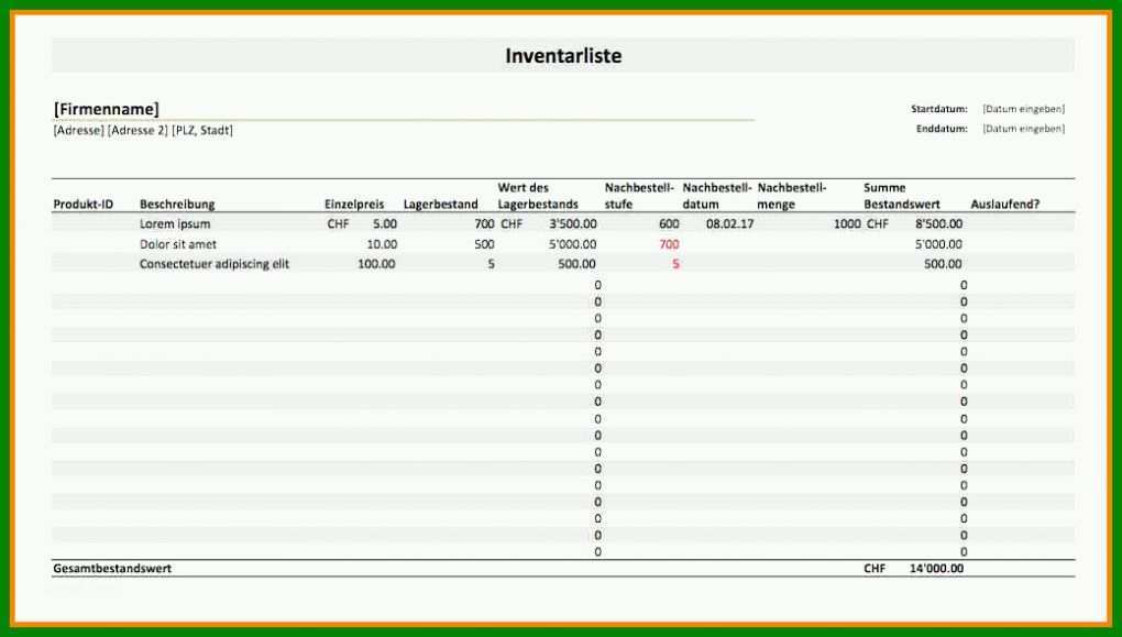 Bestbewertet Inventarliste Excel Vorlage 1039x590