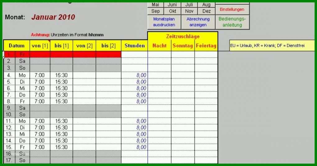 Unvergesslich Stundenrechner Excel Vorlage 1200x627