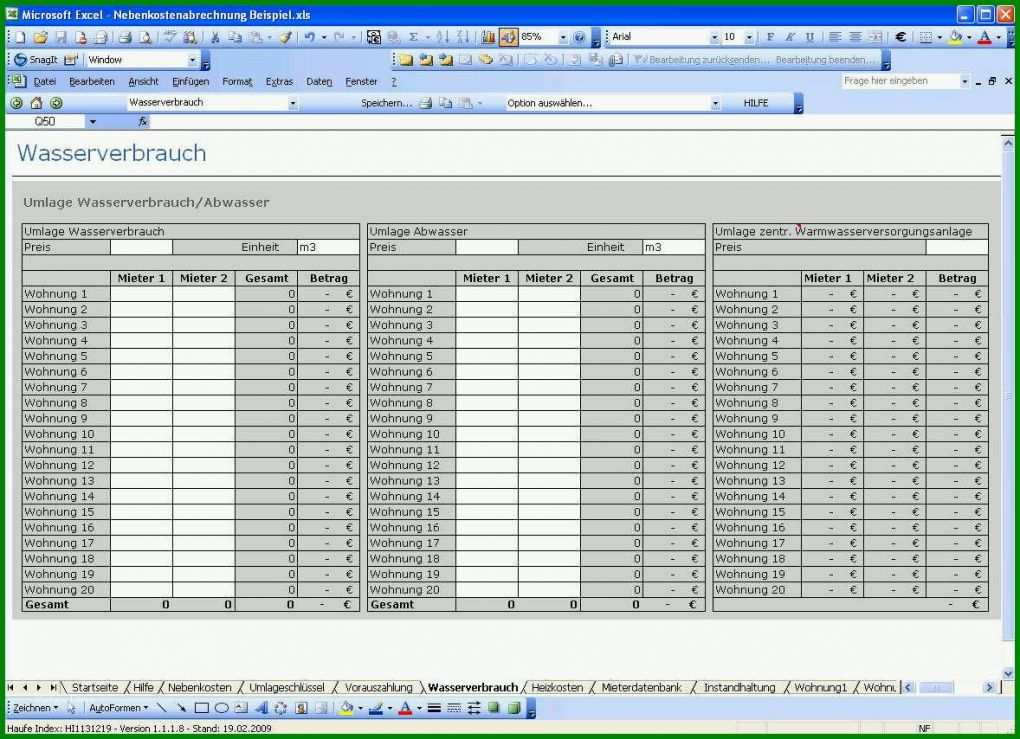 Wunderschönen Vorlage Nebenkostenabrechnung Excel Kostenlos 1178x854