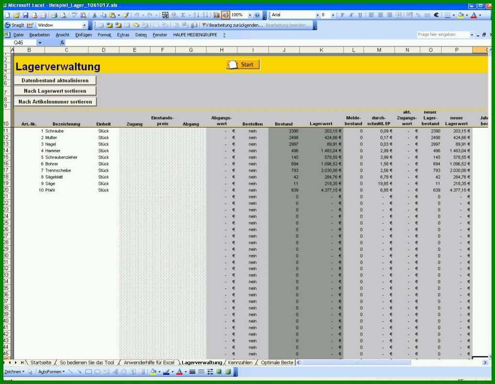 Hervorragend Lagerverwaltung Mit Bestellmengenoptimierung Excel 448794