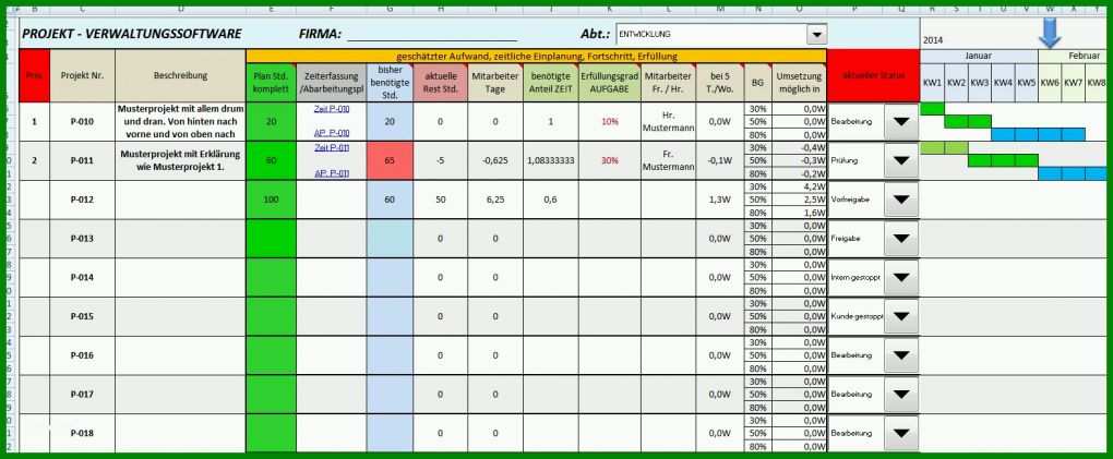 Einzahl Excel Vorlage Projekt 1571x648