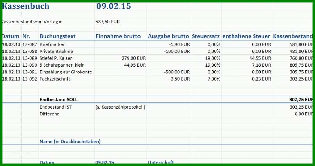 Erstaunlich Handkasse Vorlage 1095x578