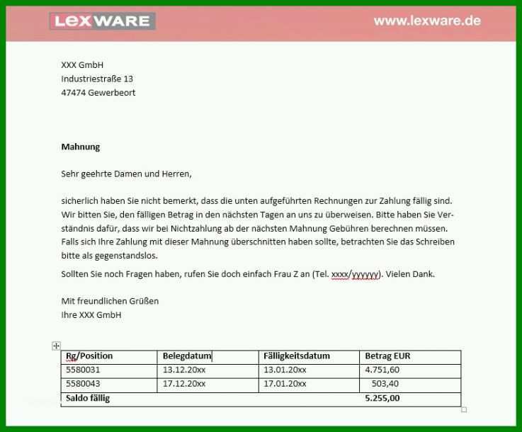 Beste Lexware Mahnung Vorlage 792x655