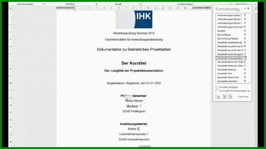 Kreativ Projektdokumentation Vorlage Word 1280x720