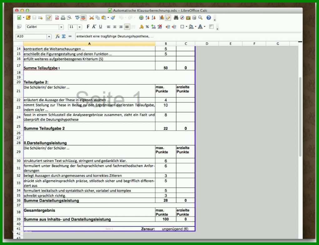 Großartig Bachelornote Berechnen Excel Vorlage 1095x844