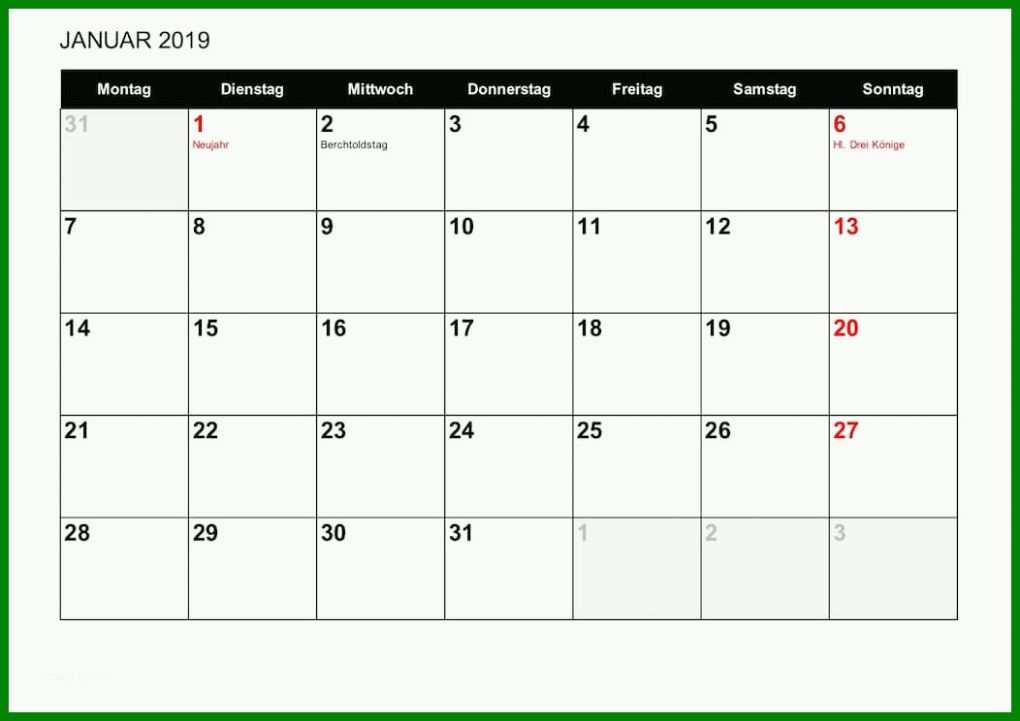 Neue Version Kalender Vorlage 2019 1052x744