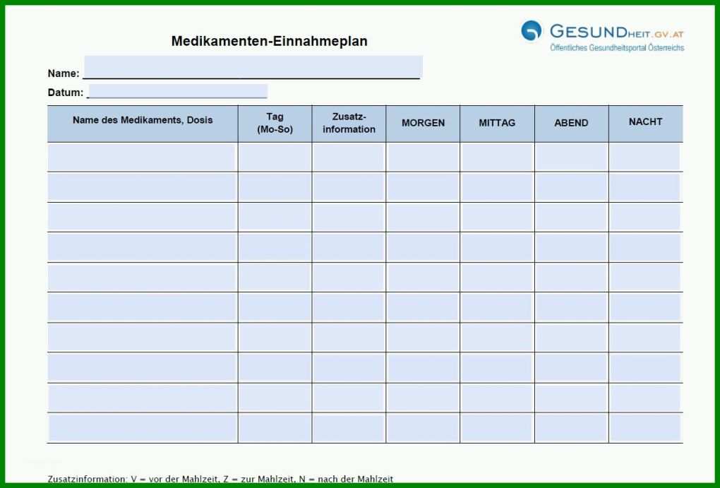 Bemerkenswert Medikamentenplan Vorlage Kostenlos 1245x843