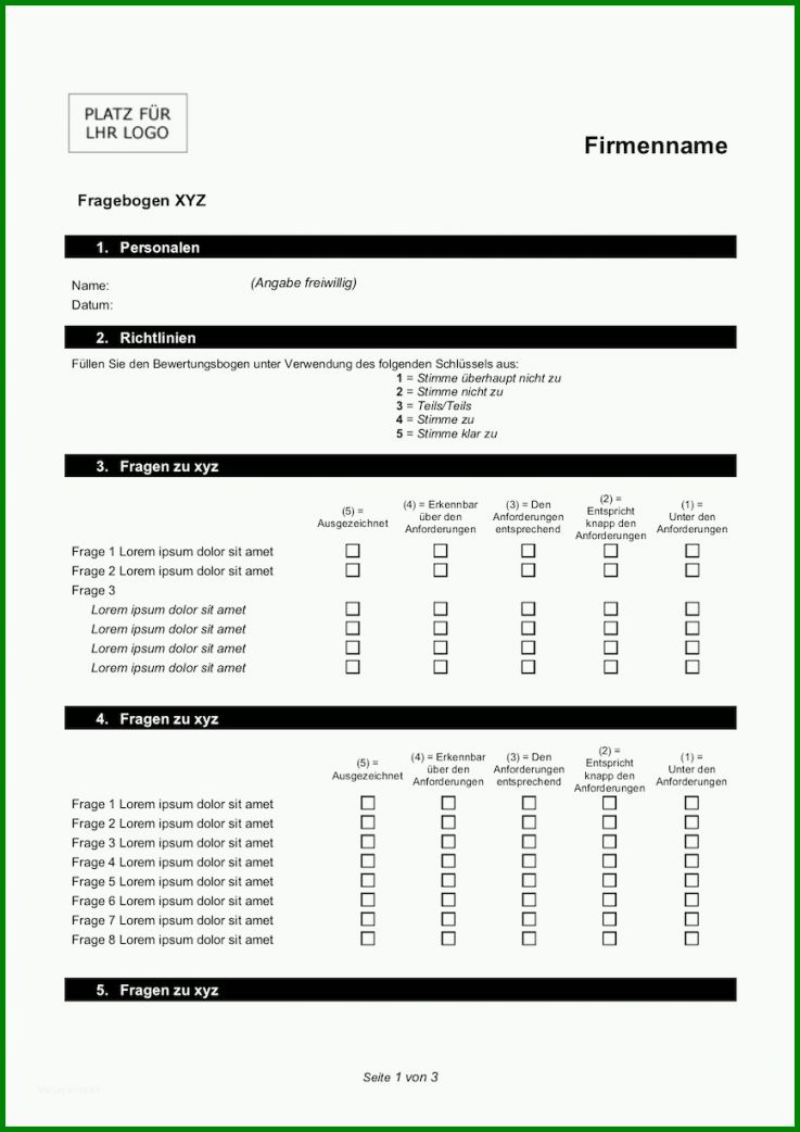 Auffällig Vorlage Fragebogen 868x1227